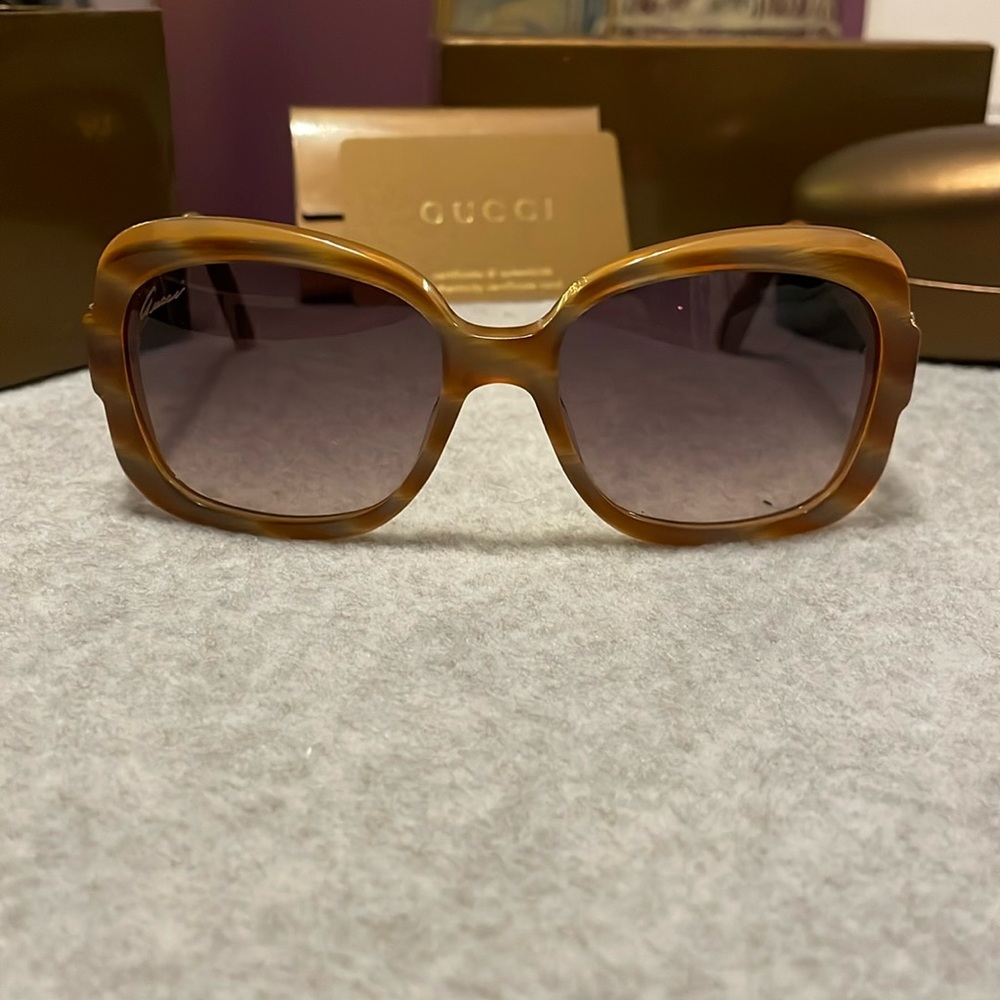 Gucci Womens Authentic Plastic Square Striped Pattern Sunglasses Brown Orange